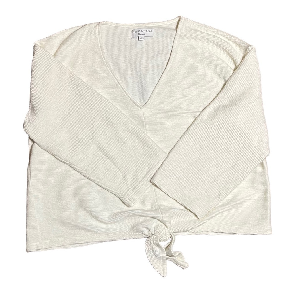 Madewell Texture & Thread pullover cropped sweater tie-front XL EUC - Picture 4 of 13
